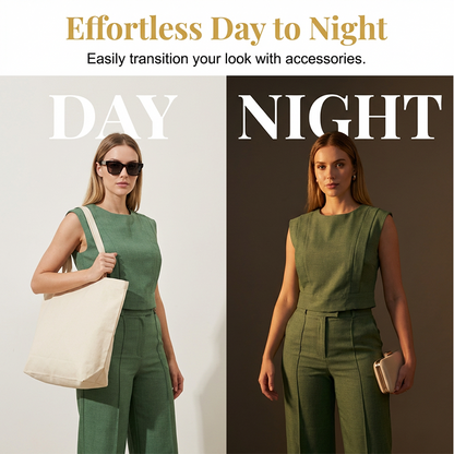 Set aus schickem, ärmellosem Crop-Top und Hose mit hoher Taille
