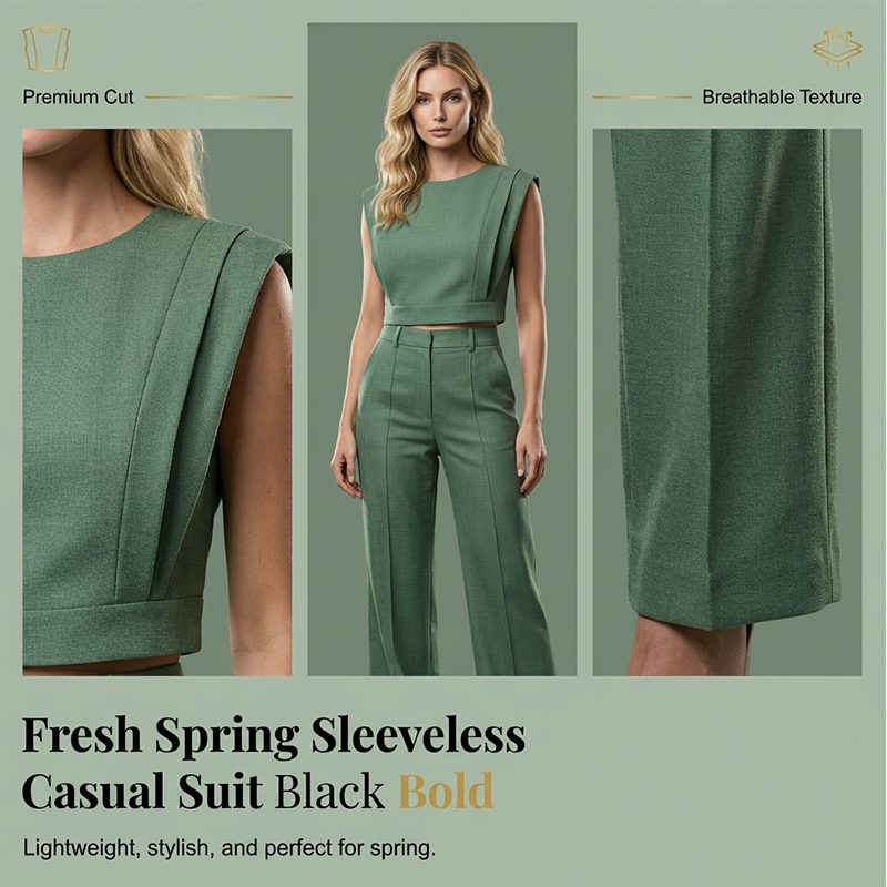 Set aus schickem, ärmellosem Crop-Top und Hose mit hoher Taille