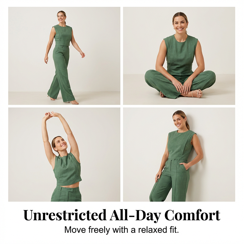 Set aus schickem, ärmellosem Crop-Top und Hose mit hoher Taille