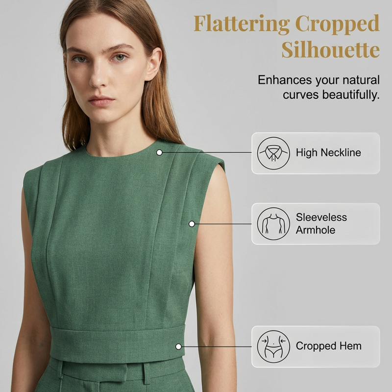 Set aus schickem, ärmellosem Crop-Top und Hose mit hoher Taille