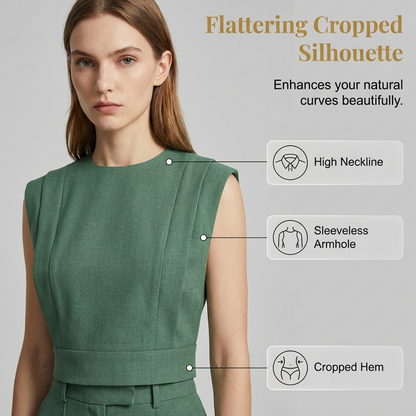 Set aus schickem, ärmellosem Crop-Top und Hose mit hoher Taille
