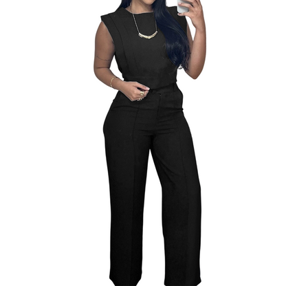 Set aus schickem, ärmellosem Crop-Top und Hose mit hoher Taille