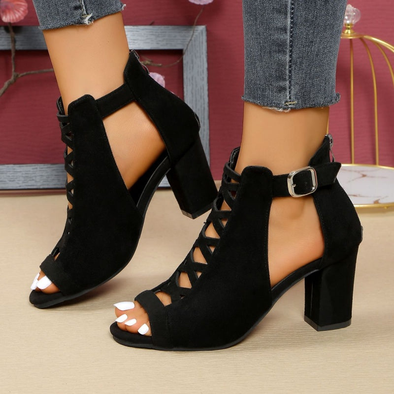 Damen Sandaletten mit Blockabsatz und Peep-Toe