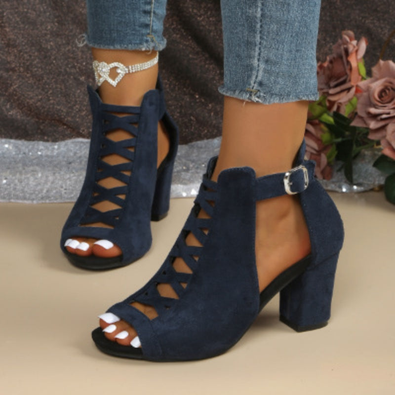Damen Sandaletten mit Blockabsatz und Peep-Toe