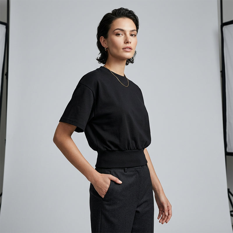 👚 50% RABATT! 🌸 Damen Rundhals-Top mit Geraffter Taille – Figurbetont, Mjukt Tyg & Perfekt Für Eine Feminine, Lässige Silhouette ✨