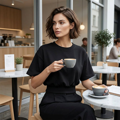 👚 50% RABATT! 🌸 Damen Rundhals-Top mit Geraffter Taille – Figurbetont, Mjukt Tyg & Perfekt Für Eine Feminine, Lässige Silhouette ✨