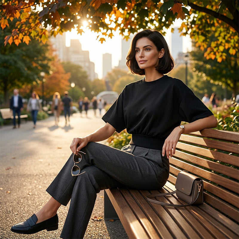 👚 50% RABATT! 🌸 Damen Rundhals-Top mit Geraffter Taille – Figurbetont, Mjukt Tyg & Perfekt Für Eine Feminine, Lässige Silhouette ✨
