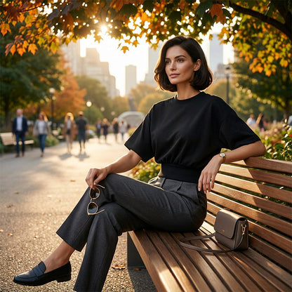 👚 50% RABATT! 🌸 Damen Rundhals-Top mit Geraffter Taille – Figurbetont, Mjukt Tyg & Perfekt Für Eine Feminine, Lässige Silhouette ✨