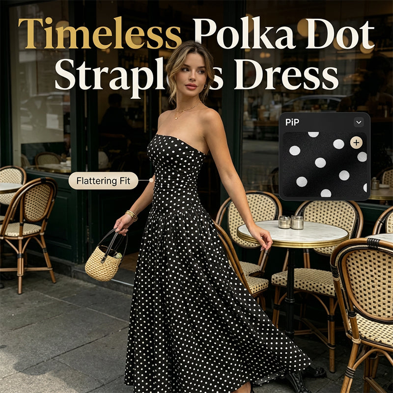 🥳HEISSER SALE 2026🥳💞ÜBER 50.000 VERKAUFT!👗🌹 50 % RABATT! Trägerloses Kleid mit Polka-Dots – Sicherer Sitz, atmungsaktiver Stoff. Zeitlose Urlaubs-Eleganz. ✨🌸