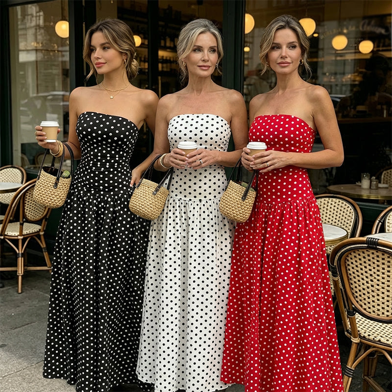 🥳HEISSER SALE 2026🥳💞ÜBER 50.000 VERKAUFT!👗🌹 50 % RABATT! Trägerloses Kleid mit Polka-Dots – Sicherer Sitz, atmungsaktiver Stoff. Zeitlose Urlaubs-Eleganz. ✨🌸