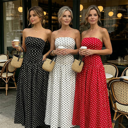 🥳HEISSER SALE 2026🥳💞ÜBER 50.000 VERKAUFT!👗🌹 50 % RABATT! Trägerloses Kleid mit Polka-Dots – Sicherer Sitz, atmungsaktiver Stoff. Zeitlose Urlaubs-Eleganz. ✨🌸