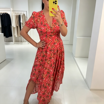 Damenkleid mit V-Ausschnitt und Blumenmuster