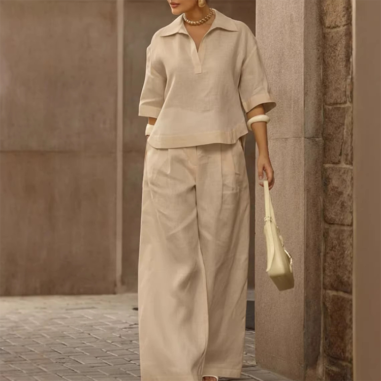 Set aus Freizeit-Oberteil und Hose mit weitem Bein für Damen