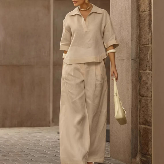 Set aus Freizeit-Oberteil und Hose mit weitem Bein für Damen