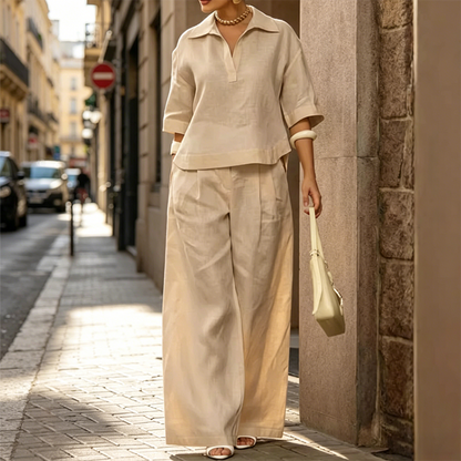 Set aus Freizeit-Oberteil und Hose mit weitem Bein für Damen