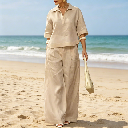 Set aus Freizeit-Oberteil und Hose mit weitem Bein für Damen
