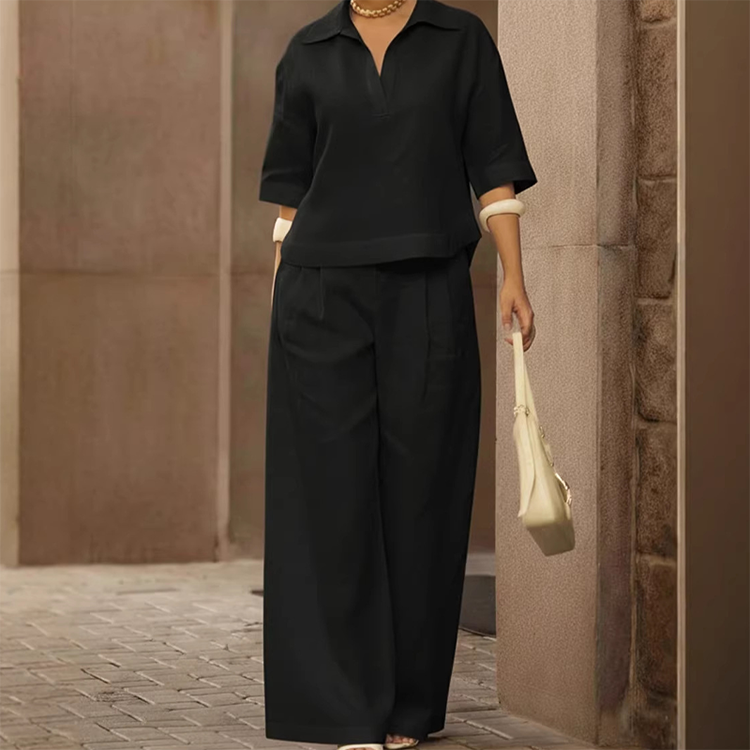 Set aus Freizeit-Oberteil und Hose mit weitem Bein für Damen