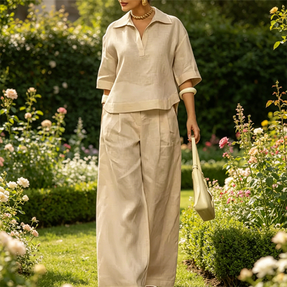 Set aus Freizeit-Oberteil und Hose mit weitem Bein für Damen