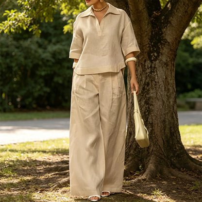 Set aus Freizeit-Oberteil und Hose mit weitem Bein für Damen