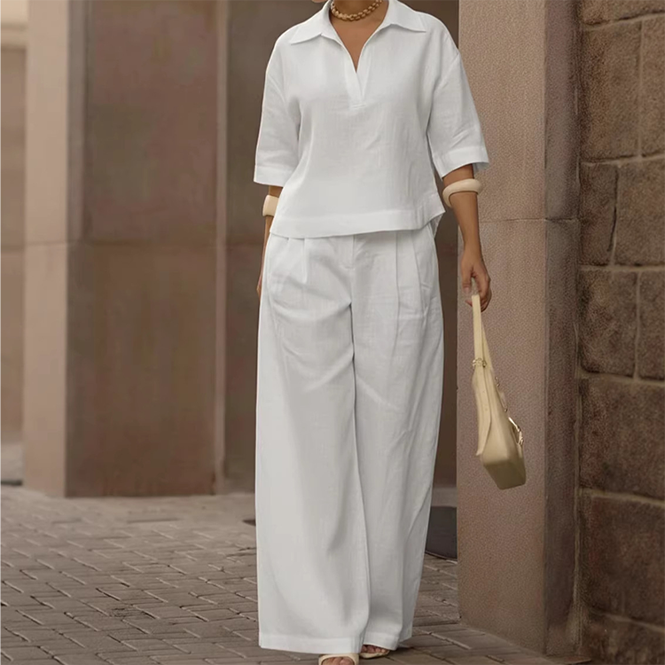 Set aus Freizeit-Oberteil und Hose mit weitem Bein für Damen