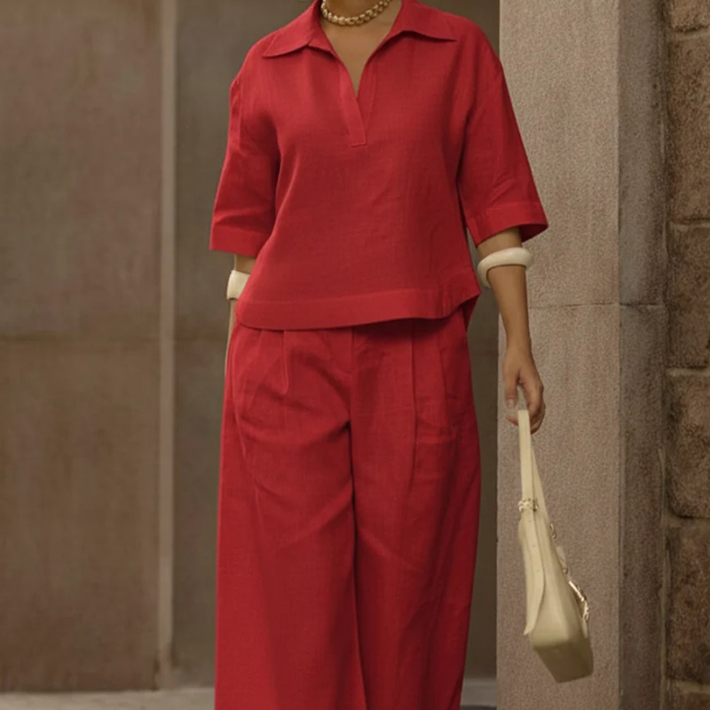 Set aus Freizeit-Oberteil und Hose mit weitem Bein für Damen