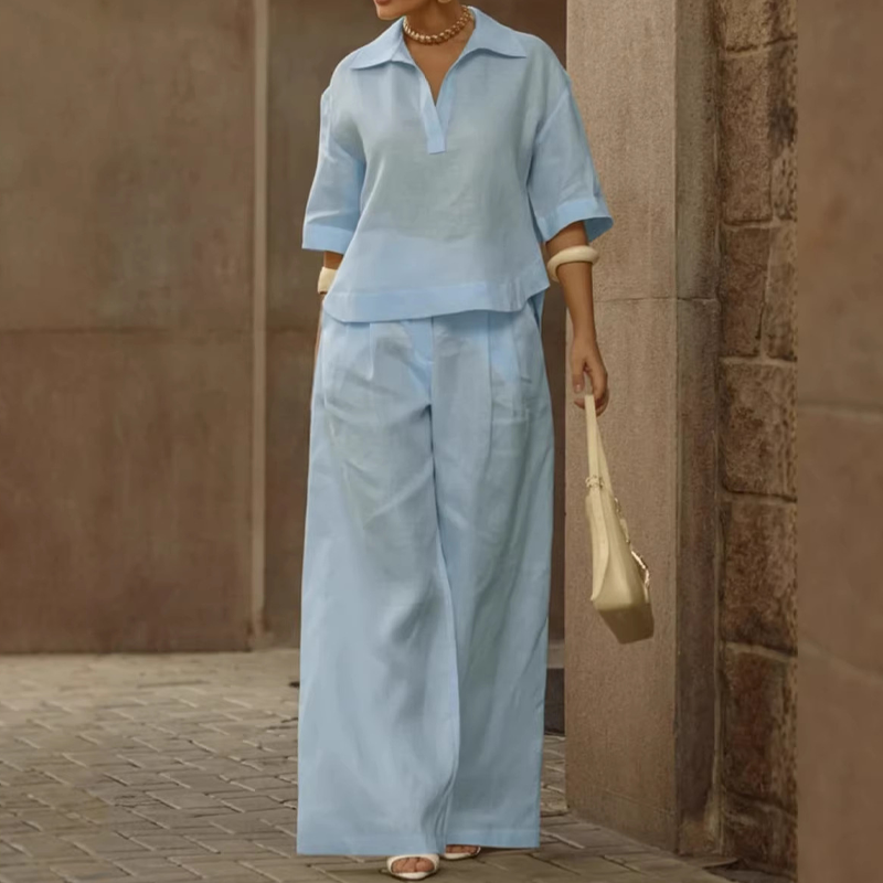 Set aus Freizeit-Oberteil und Hose mit weitem Bein für Damen