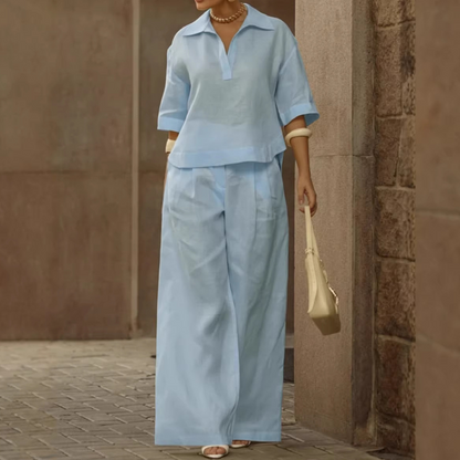Set aus Freizeit-Oberteil und Hose mit weitem Bein für Damen