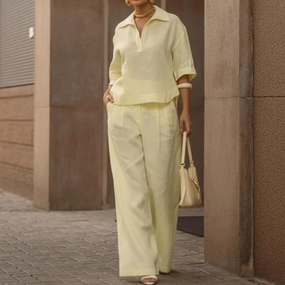 Set aus Freizeit-Oberteil und Hose mit weitem Bein für Damen