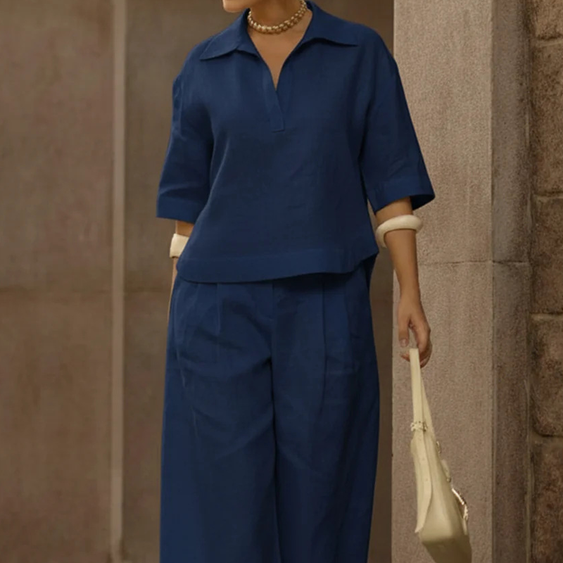 Set aus Freizeit-Oberteil und Hose mit weitem Bein für Damen