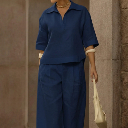 Set aus Freizeit-Oberteil und Hose mit weitem Bein für Damen
