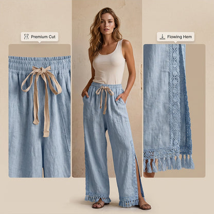 Vintage-inspirierte Damenhose mit Kordelzug und weitem Bein