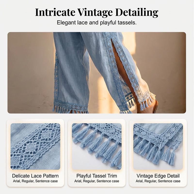 Vintage-inspirierte Damenhose mit Kordelzug und weitem Bein