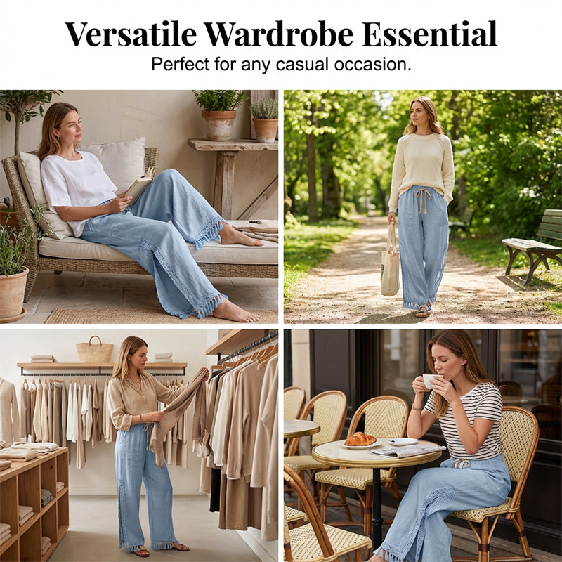 Vintage-inspirierte Damenhose mit Kordelzug und weitem Bein