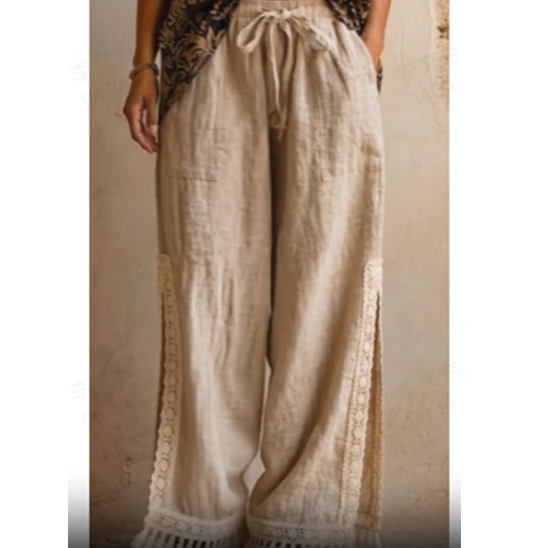 Vintage-inspirierte Damenhose mit Kordelzug und weitem Bein