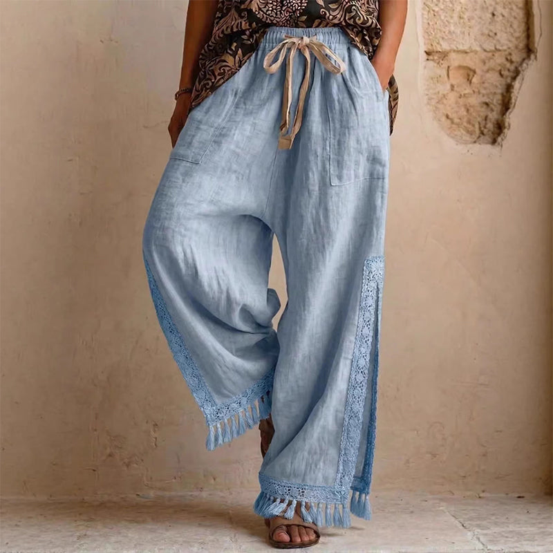 Vintage-inspirierte Damenhose mit Kordelzug und weitem Bein