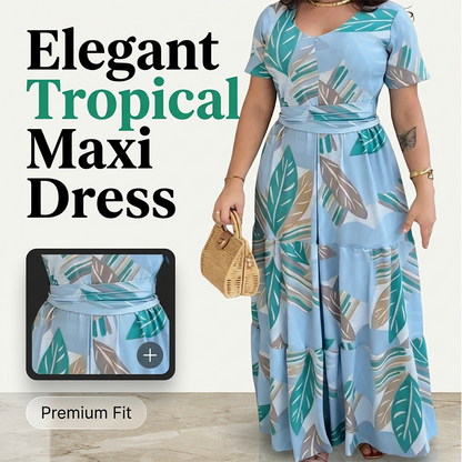 Fließendes Maxikleid für Damen mit Blattmuster