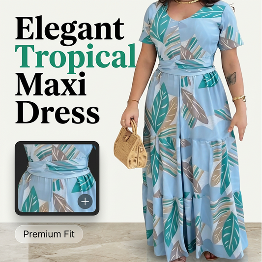 Fließendes Maxikleid für Damen mit Blattmuster
