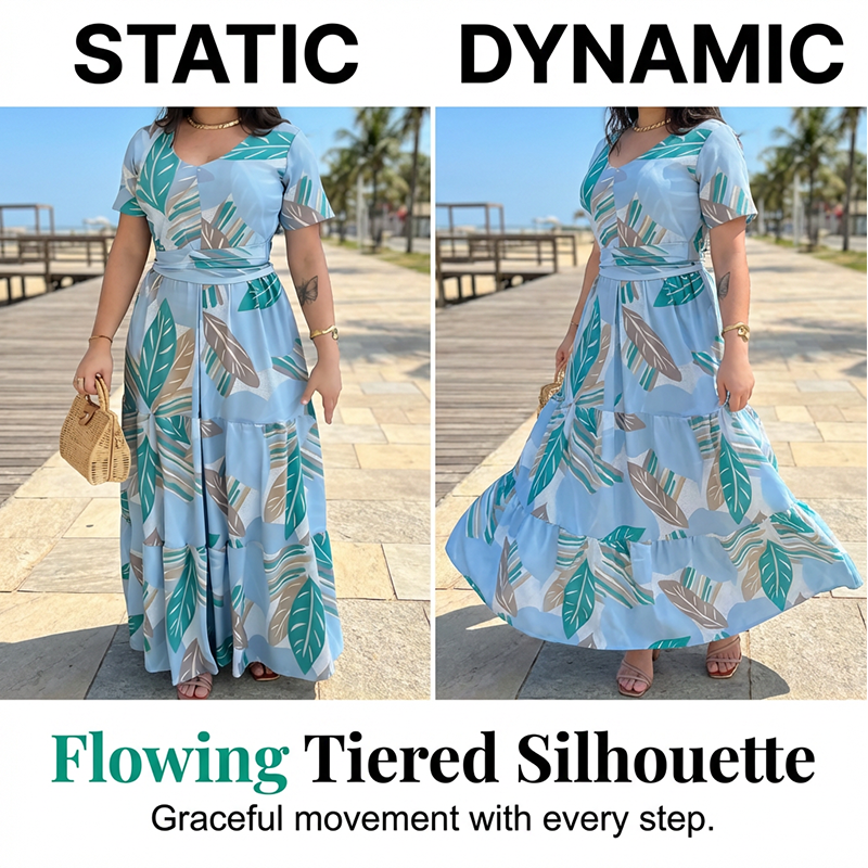 Fließendes Maxikleid für Damen mit Blattmuster