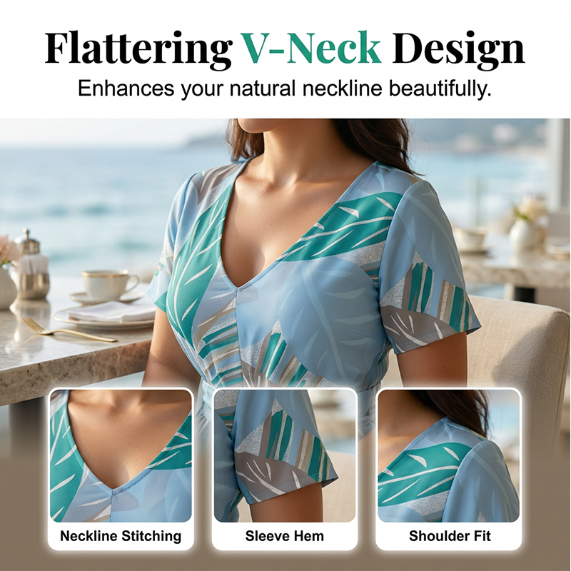 Fließendes Maxikleid für Damen mit Blattmuster