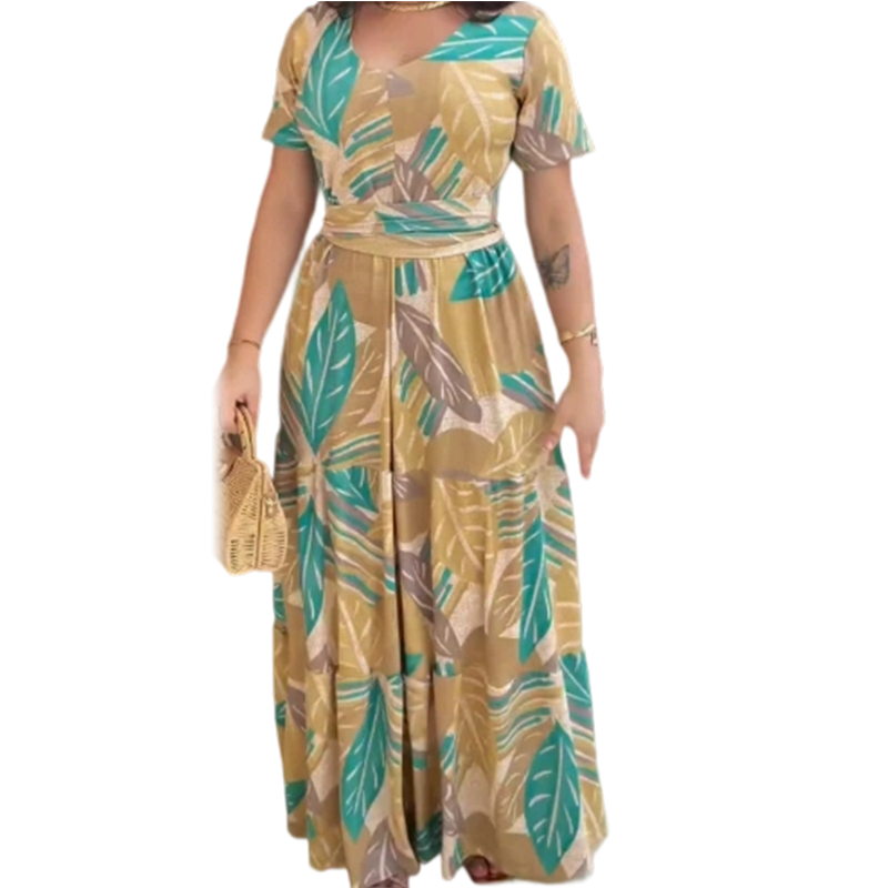 Fließendes Maxikleid für Damen mit Blattmuster