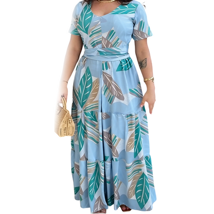 Fließendes Maxikleid für Damen mit Blattmuster
