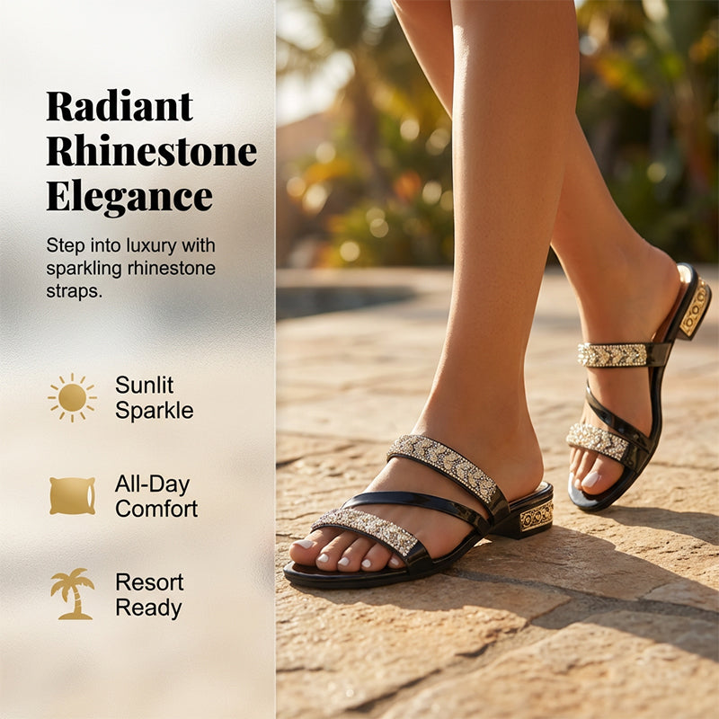 Slip-On-Sandalen mit Strasssteinen und niedrigem Absatz