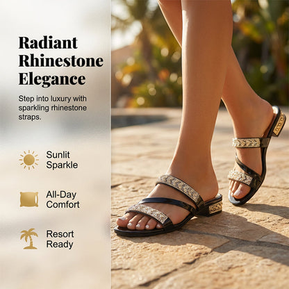 Slip-On-Sandalen mit Strasssteinen und niedrigem Absatz