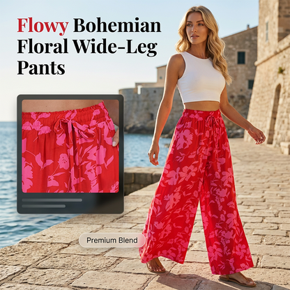 Weite Hose mit hoher Taille und floralen Boho-Mustern