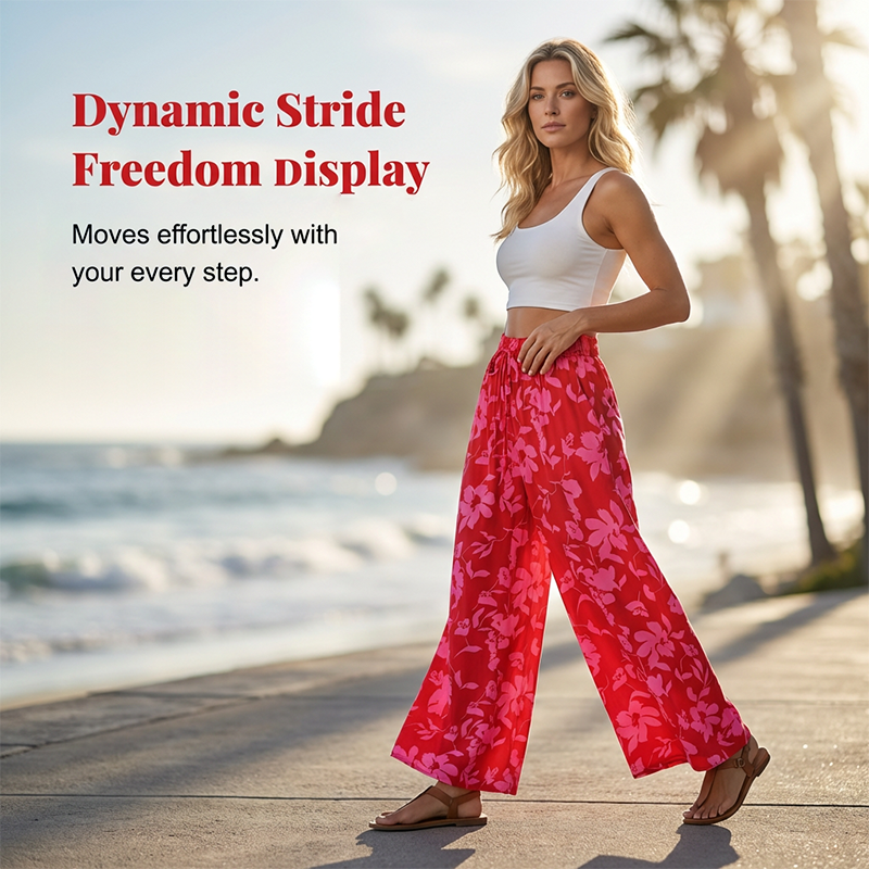 Weite Hose mit hoher Taille und floralen Boho-Mustern