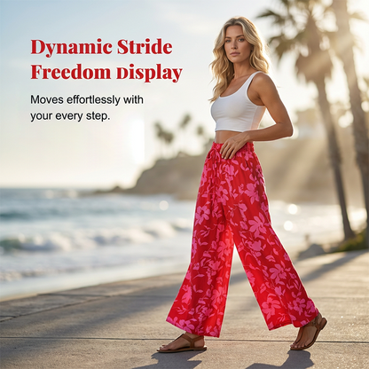 Weite Hose mit hoher Taille und floralen Boho-Mustern