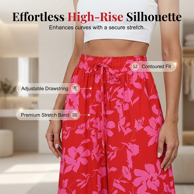 Weite Hose mit hoher Taille und floralen Boho-Mustern