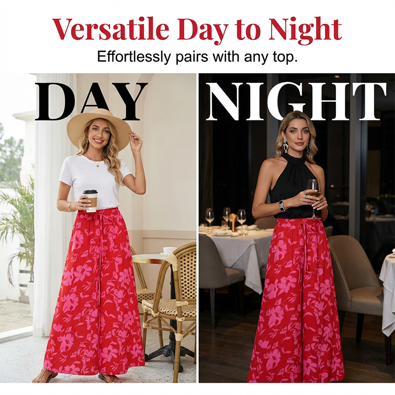 Weite Hose mit hoher Taille und floralen Boho-Mustern