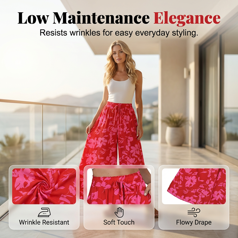 Weite Hose mit hoher Taille und floralen Boho-Mustern