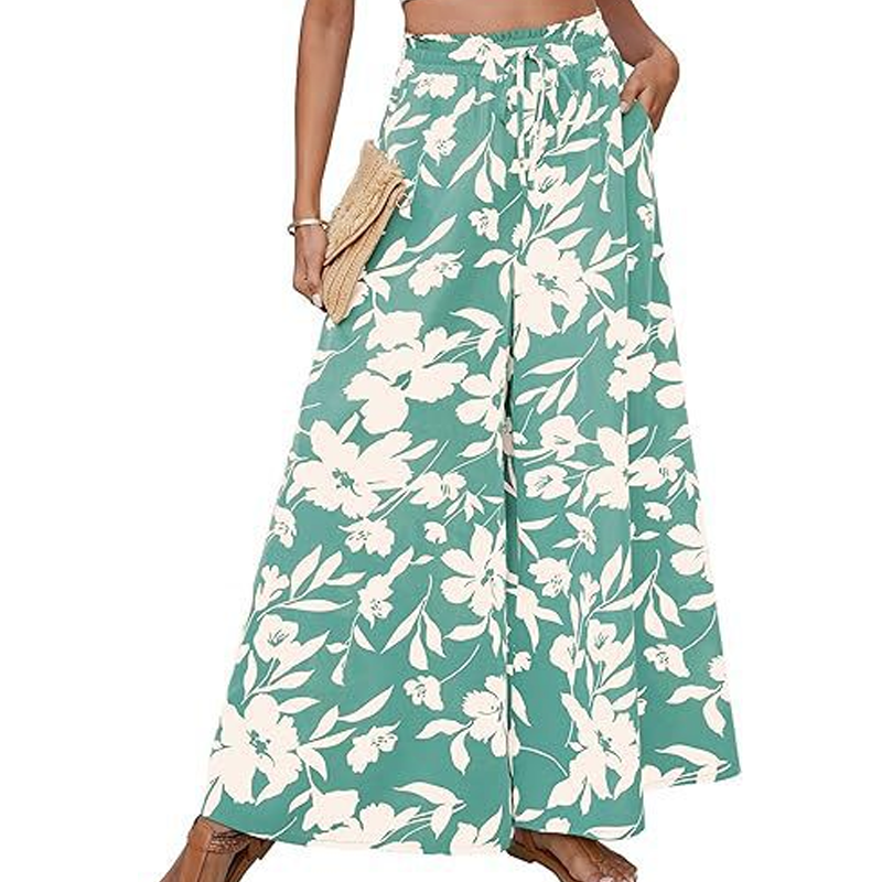 Weite Hose mit hoher Taille und floralen Boho-Mustern